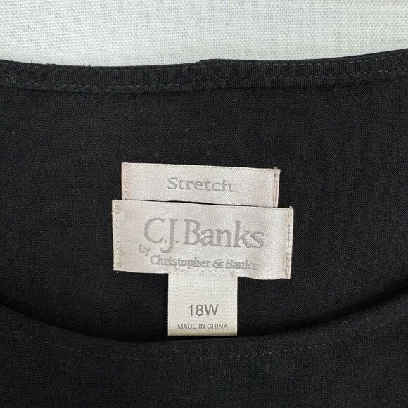 Vtg CJ Banks Dress Womens 18W Plus Black Midi Winter Nature Scene Modest Jumper - Picture 12 of 16